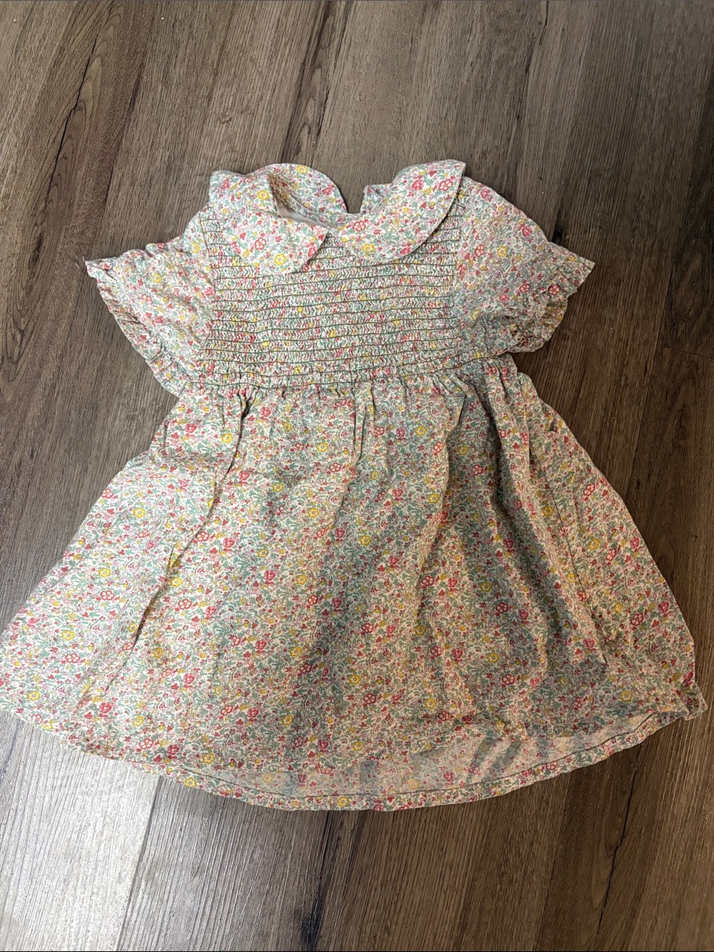 Smocked Floral Cotton Dress - Pink Floral